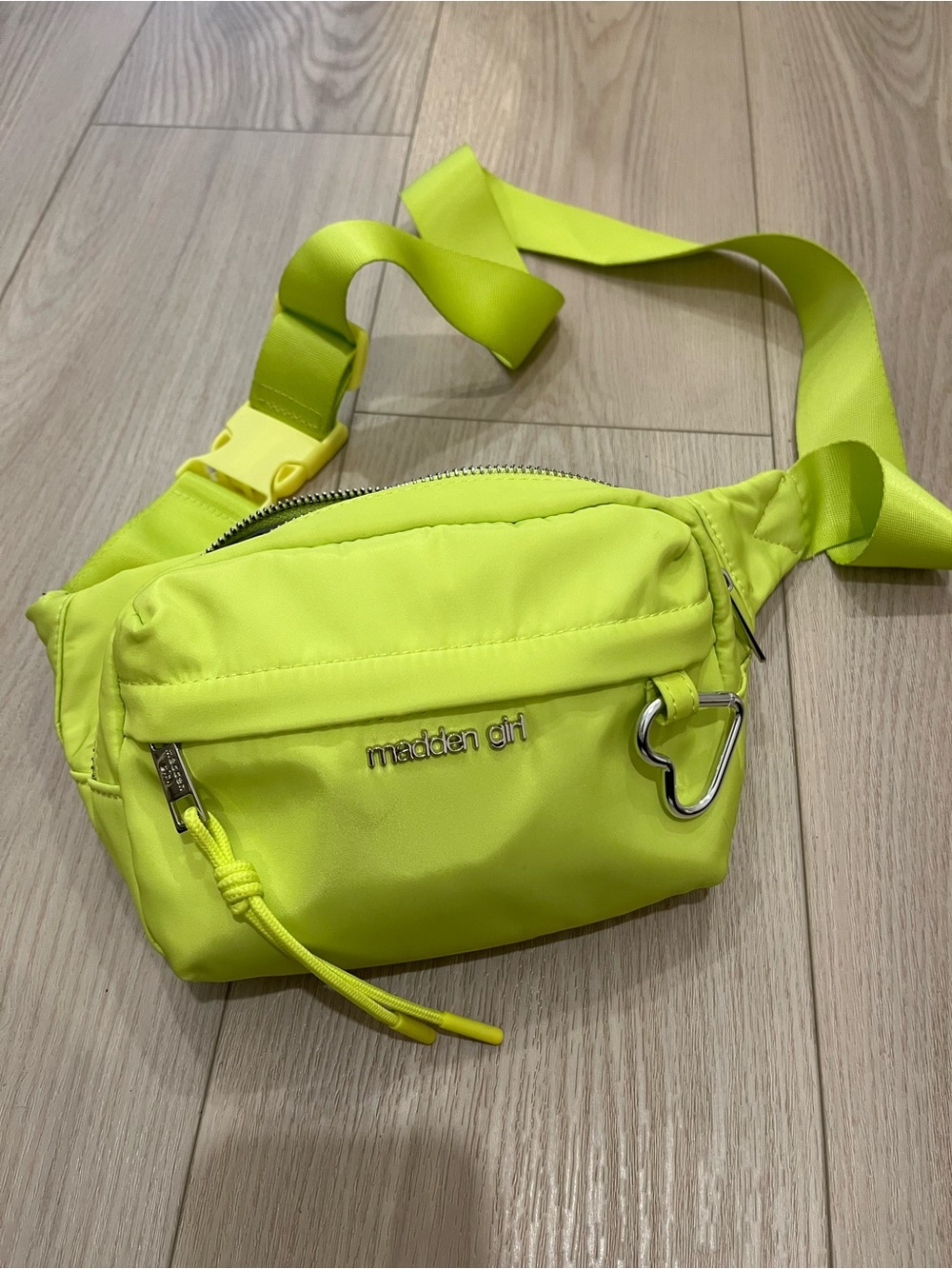 Madden Girl Neon Lime Belt Bag with Heart Charm
